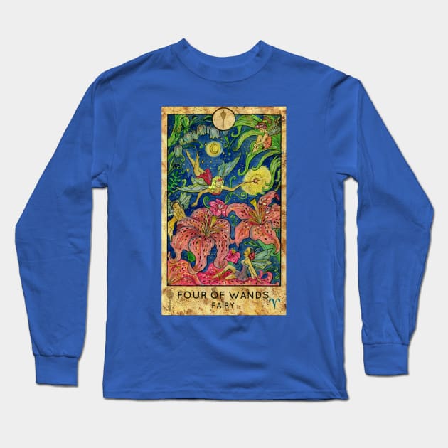 Four Of Wands. Minor Arcana Tarot Card Design Long Sleeve T-Shirt by Mystic Arts